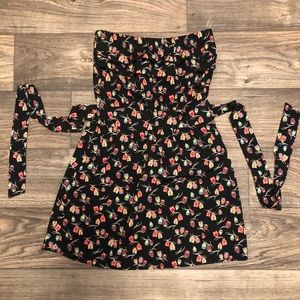 Strapless Black Owl Print Dress - Size S